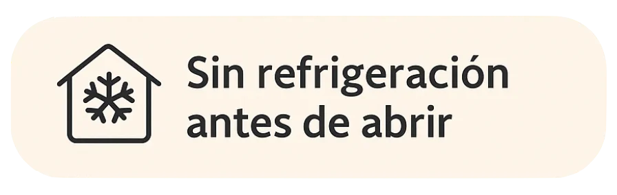 Ícono ‘Sin refrigeración antes de abrir’ – práctico y sin necesidad de nevera